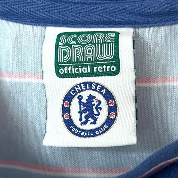Chelsea FC Score Draw Official Retro Blue Striped CFC Soccer Jersey Men’s Large - Picture 3 of 7